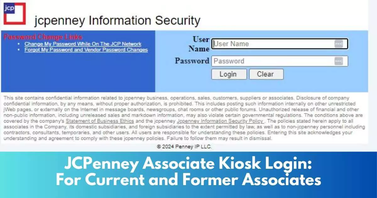 JCPenney Associate Kiosk Login Page