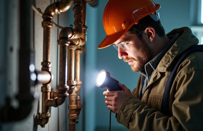 plumber inspecting pipes to prevent seasonal plumbing failures