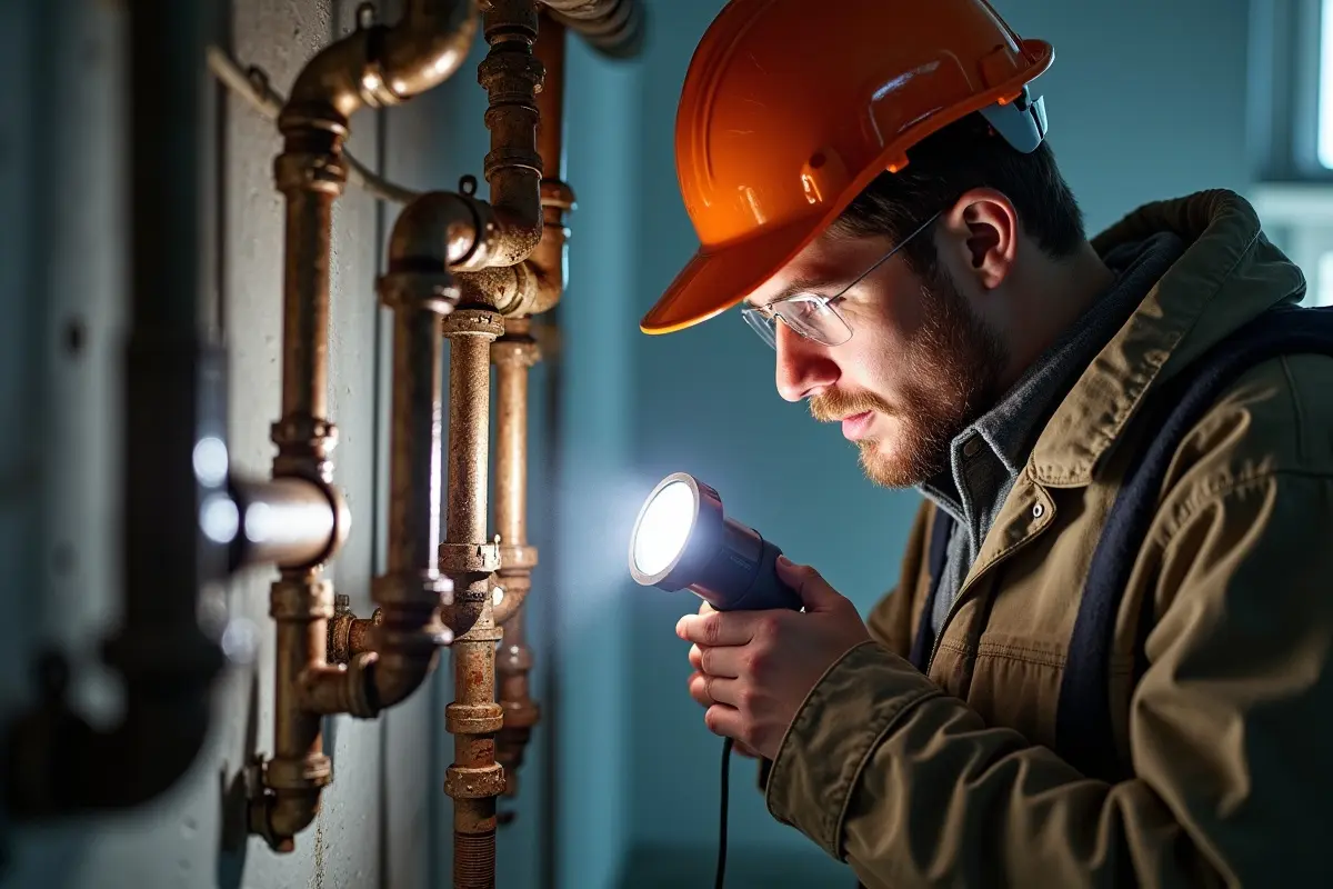 plumber inspecting pipes to prevent seasonal plumbing failures