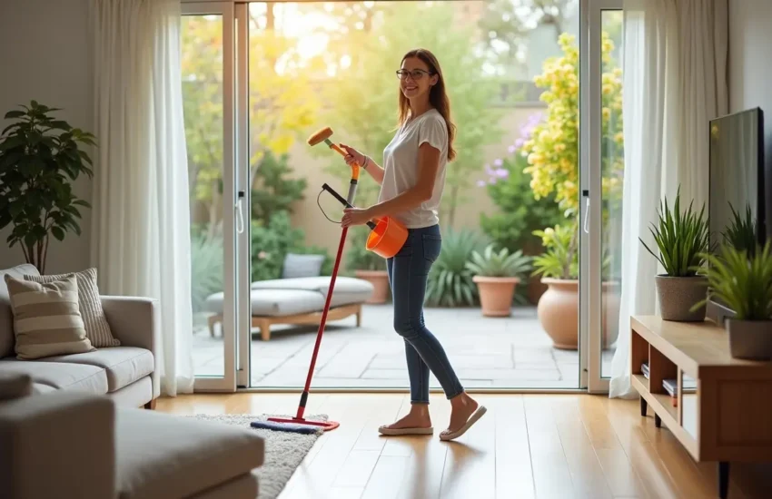 homeowner completing spring cleaning to refresh entire home interior exterior