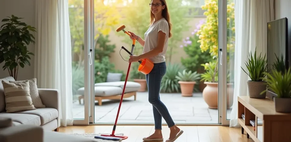 homeowner completing spring cleaning to refresh entire home interior exterior