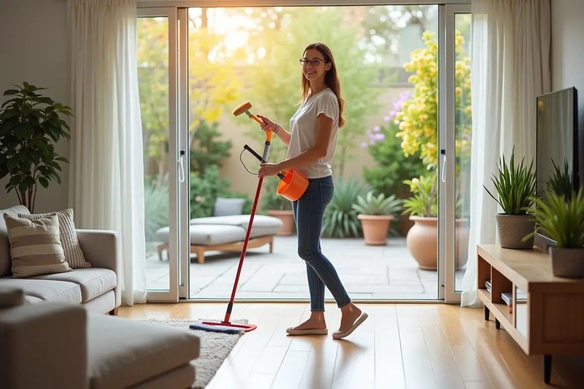 homeowner completing spring cleaning to refresh entire home interior exterior