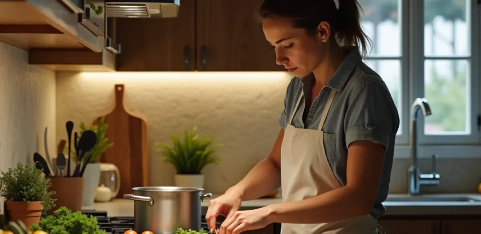 person improving culinary skills through cooking practice at home