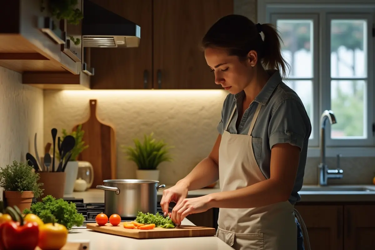 person improving culinary skills through cooking practice at home