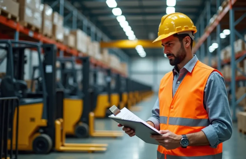 facility manager conducting comprehensive material handling equipment audit