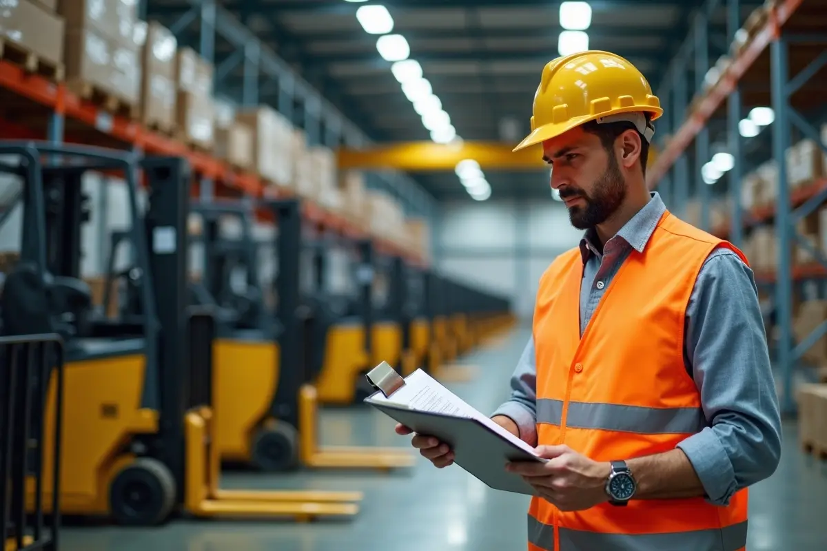 facility manager conducting comprehensive material handling equipment audit