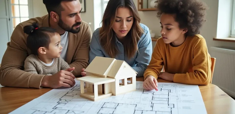 family considering advantages and disadvantages of buying new construction home
