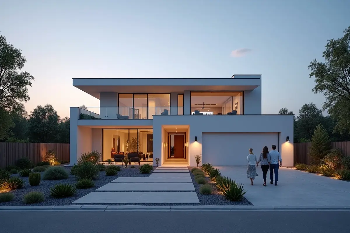 family exploring benefits of choosing a newly constructed modern home